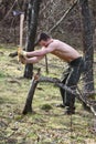 Muscular woodcutter Royalty Free Stock Photo