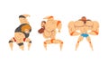 Muscular Wrestler Posing and Striking Engaged in Mixed Martial Arts Fighting Vector Set