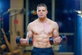 Muscular Young Man Doing Heavy Weight Exercise For Biceps With Dumbbells In Modern Fitness Center Gym Royalty Free Stock Photo