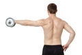 Muscular young man exercising with dumbbell. Royalty Free Stock Photo