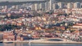 Museu de Arte, Arquitetura and Tecnolocia or MAAT at the Rio Tejo in Belem near museum of electricity aerial timelapse Royalty Free Stock Photo