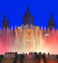 Museu Nacional d'Art de Catalunya and Magic Fountain at dusk, Barcelona, Spain Royalty Free Stock Photo