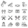 International Labor day and Industry tool icon set. Thin Line Style stock vector. Royalty Free Stock Photo