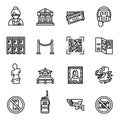 Museum icons set. museum exhibits collection. Thin Line Style stock vector.