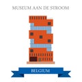 Museum Aan De Stroom in Antwerp Belgium. Flat cartoon style historic sight showplace attraction web site vector illustration. Worl