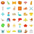 Museum of antiquities icons set, cartoon style