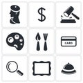 Museum, auction sale icon set Royalty Free Stock Photo