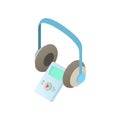 Museum audio guide, headphones icon, cartoon style