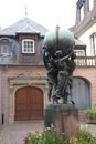 Bartholdi house and statue in Colmar, Alsace, France Royalty Free Stock Photo