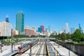 Museum Campus Train Station with the Chicago Skyline