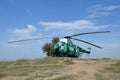 Museum exhibit of combat helicopters. Military Hill. Temryuk