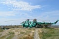 Museum exhibit of combat helicopters. Military Hill. Temryuk