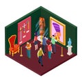 Museum exhibition hall with art objects isometric vector illustration Royalty Free Stock Photo