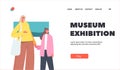 Museum Exhibition Landing Page Template. Mother and Daughter in Art Gallery, Woman with Girl Enjoy Watching Artwork