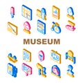 Museum Exhibits And Excursion Icons Set Vector