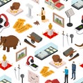 Museum Exhibits Galleries Seamless Pattern Background Isometric View. Vector