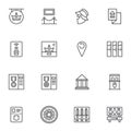 Museum exhibits line icons set