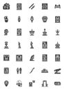 Museum exhibits vector icons set