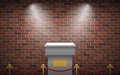 Museum gallery interior with podium stage  rope barrier brick wall light spot vector illustration Royalty Free Stock Photo