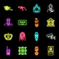 Museum and gallery neon icons in set collection for design. Storage and exhibition of showpiece vector symbol stock web