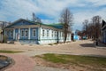 The Museum House of Countess Panina , old blue wooden house with carved patterns Royalty Free Stock Photo