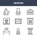 9 museum icons pack. trendy museum icons on white background. thin outline line icons such as pillar, museum, amphora . icon set