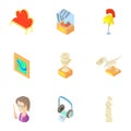 Museum icons set, cartoon style Royalty Free Stock Photo