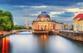 Museum island on Spree river and Alexanderplatz TV tower in cent Royalty Free Stock Photo