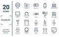 museum linear icon set. includes thin line no photo, cinema, ballet, anthropology, fencing, fishbone, bust icons for report,