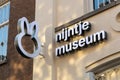 Museum of miffy in Utrecht. Nijntje museum logo sign at the old house of the creator Dick Bruna.