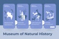 Museum natural history mobile application stages landing page collection realistic template vector