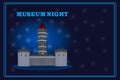 Museum night. Ancient castle at starry sky background.