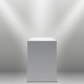 Museum pedestal, white empty 3d podium and spotlights vector illustration