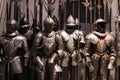 Museum of the Poldis Pezzoli Knights` Hall with samples of medieval weapons and ammunition