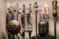 Museum of the Poldis Pezzoli Knights` Hall with samples of medieval weapons and ammunition