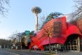 Museum of Pop Culture or MoPOP in front of the Seattle Space Needle