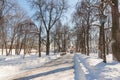 Museum-reserve Kolomenskoye. The alley leads to the Front Gate ensemble from the side of Voznesenskaya Square 16-19 centuries on