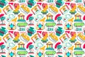 Museum seamless pattern in trendy naive style with white backgrund. Creative history wallpapper for boys and girls