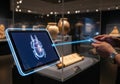 In a museum setting, a digital display showcases a holographic Royalty Free Stock Photo
