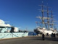 Museum ship Dar Pomorza and museum ship ORP Blyskawica on Gdynia, Poland.