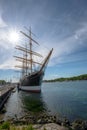 Museum ship Passat in the marina port of Travemuende, the German four-masted steel barque is one of famous sailing ships Flying P- Royalty Free Stock Photo