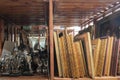 Museum storage, Wooden shelves full of pictures