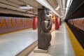 Museum subway station close to ROM Museum styled with old Egyptian statues and hieroglyphs symbols