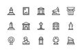Museum vector linear icons set. Collection contains such icons as sculpture, painting, monument, statues and more Royalty Free Stock Photo