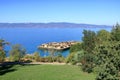 Museum on water in the Bay of Bones on the Ohrid Lake in North Macedonia Royalty Free Stock Photo