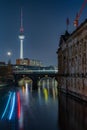 Museumsinsel in central Berlin, river Spree and Berlin TV Tower, Germany