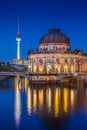 Museumsinsel with TV tower and Spree river at night, Berlin, Ger