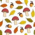 Mushroom Acorn Leaves Seamless Pattern Royalty Free Stock Photo