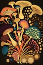 Mushroom background. Psychedelic hallucination. Vector illustration