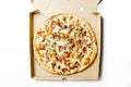Mushroom and bacon pizza in a delivery box Royalty Free Stock Photo